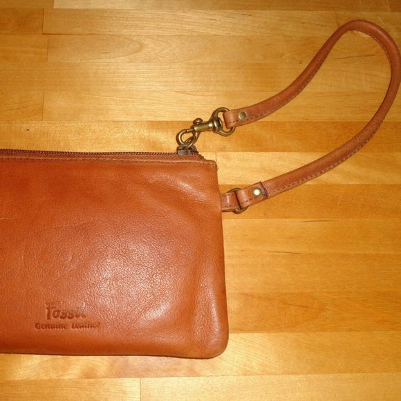 Fossil Brown Floral Boho Embroidered Tan Leather Wristlet Wallet Clutch … - Picture 4 of 6